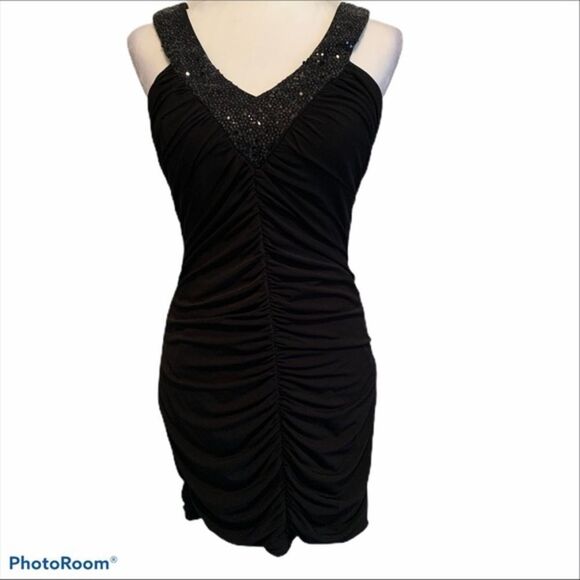 Love Tease Sexy Little Black Dress Bodycon evening cocktail mini dress ruched 6 - Picture 6 of 14